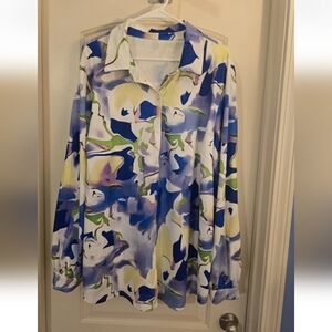 Women's Plus Size Floral Button-Up Blouse Long Sleeve